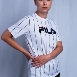 FILA Women's White & Navy Vertical Striped S/S T-Shirt (935)