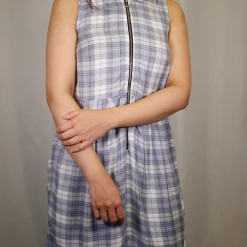 OBEY Women's Blue White Plaid Sleeveless 3/5 Zip Dress