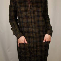 Spotted Clothing OBEY Women's Olive Green Black Plaid L/S Shirt Dress (S01) Small