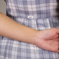 OBEY Women's Blue White Plaid Sleeveless 3/5 Zip Dress