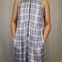 OBEY Women's Blue White Plaid Sleeveless 3/5 Zip Dress