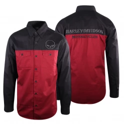 Harley-Davidson Men's Black Maroon Two Tone L/S Woven Shirt (S23)