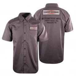 Harley-Davidson Men's Grey Orange Logo Patch S/S Woven Shirt (S29) New Arrivals