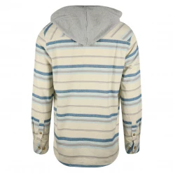 O'Neill Men's Cream Blue Striped Redmond Hooded L/S Flannel Shirt New Arrivals