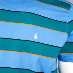 Volcom Men's Blue Green Gold Black Striped S/S T-Shirt (S14)