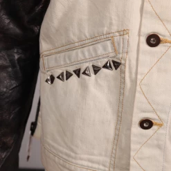 Harley-Davidson Women's Cream Denim Leather Sleeves Button Up Jacket