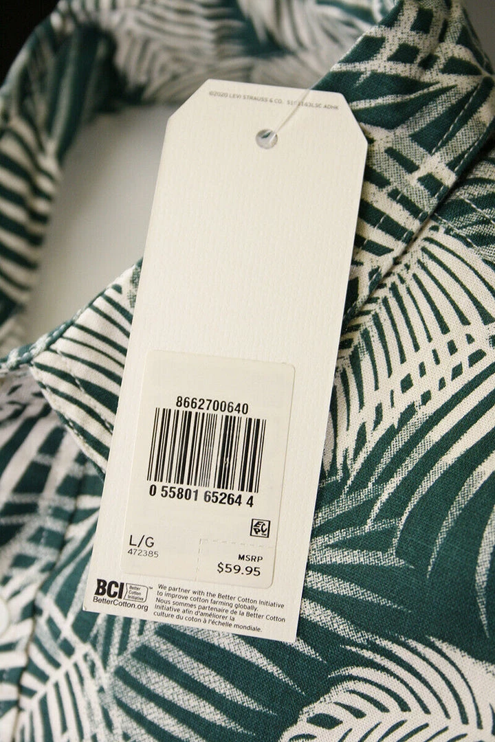 Levi's Men's Green Beige Palm Leaves S/S Woven Shirt 8 Levi's Men's Green Beige Palm Leaves S/S Woven Shirt
