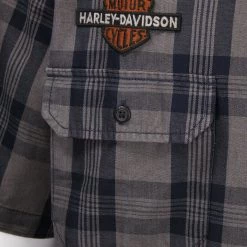 Harley-Davidson Men's Grey Navy Plaid S/S Woven Shirt