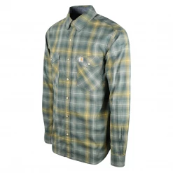New Arrivals Carhartt Men's Sage Green Seafoam Gold Plaid Snap Front L/S Woven Shirt (S07)