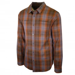 PrAna Men's Black Blue Orange Small Box Plaid L/S Woven Shirt (S61)
