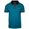 FILA Men's Teal Purple Striped Snap On F-Box S/S Polo T-Shirt (S40)