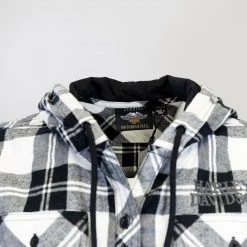 Harley-Davidson Women's White Black Plaid Hooded Flannel Shirt (S01)