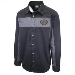 Harley-Davidson Men's Black Grey Two-Tone Copper Block L/S Woven Shirt (S04)