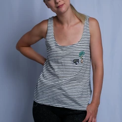 Roxy Women's Palm Trees & Surf Boards Striped Sleeveless Tank Top (S07) Tanks