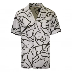 Levi's Men's Off White Olive Green Design S/S Woven Shirt (Retail $54.50) S07