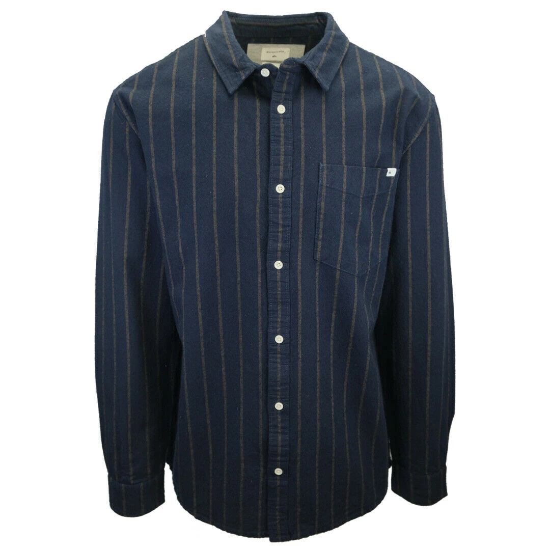 Quik Silver Quiksilver Boy's Navy Brown Striped L/S Flannel Shirt (S09) 3 Quik Silver Quiksilver Boy's Navy Brown Striped L/S Flannel Shirt (S09)