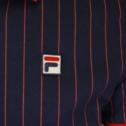 FILA Men's Navy Red Striped Snap On F-Box S/S Polo T-Shirt (S43)