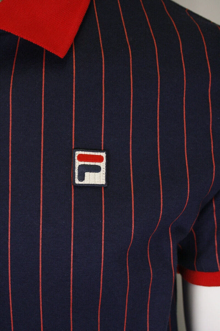 FILA Men's Navy Red Striped Snap On F-Box S/S Polo T-Shirt (S43) 4 FILA Men's Navy Red Striped Snap On F-Box S/S Polo T-Shirt (S43)