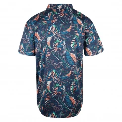 Columbia Men's Navy Peach Aqua Palm Leaves Rapid Rivers S/S Woven Shirt (479)