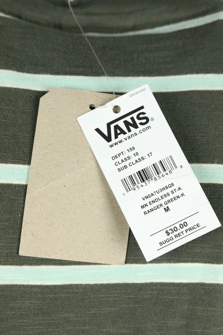 Vans Men's Ranger Green Teal Striped Endless S/S T-Shirt (S01) 8 Vans Men's Ranger Green Teal Striped Endless S/S T-Shirt (S01)