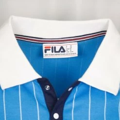 FILA Men's Blue Striped Snap On F-Box S/S Polo T-Shirt (S39)