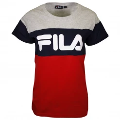 FILA Women's Grey Navy Red Three-Tone Classic Logo S/S T-Shirt (S28)