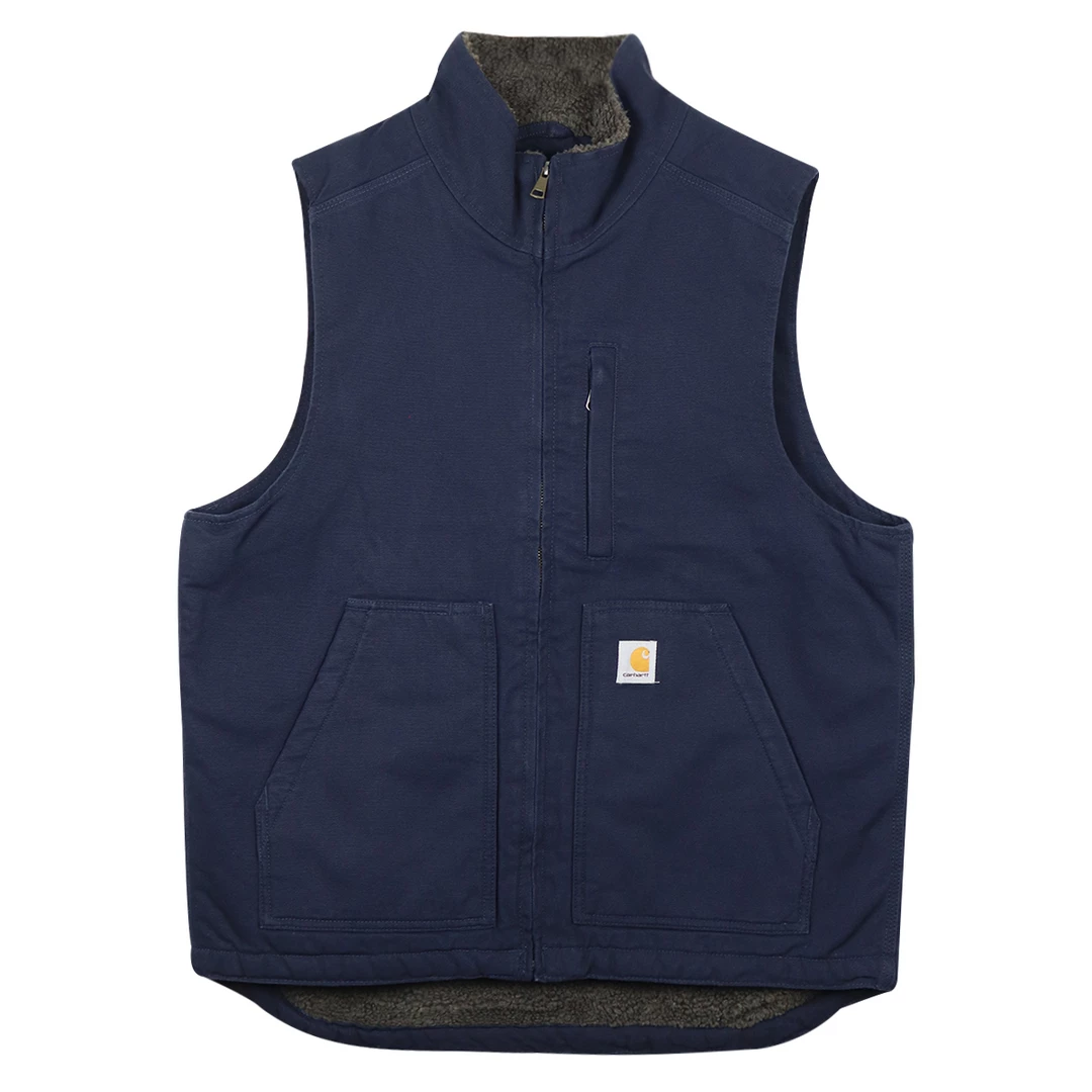 Carhartt Men's Navy Loose Fit Washed Duck Sherpa-Lined Mock-Neck Vest (S02C) 3 Carhartt Men's Navy Loose Fit Washed Duck Sherpa-Lined Mock-Neck Vest (S02C)