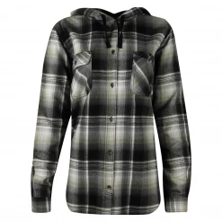 Flannels Carhartt Women's Black Ash Grey White Plaid Hooded L/S Woven Shirt