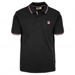 FILA Men's Black Ribbed Button F-Box S/S Polo T-Shirt (S34) (Size S)