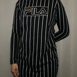 FILA Women's Black & White Stripe L/S T-Shirt Dress (S01)