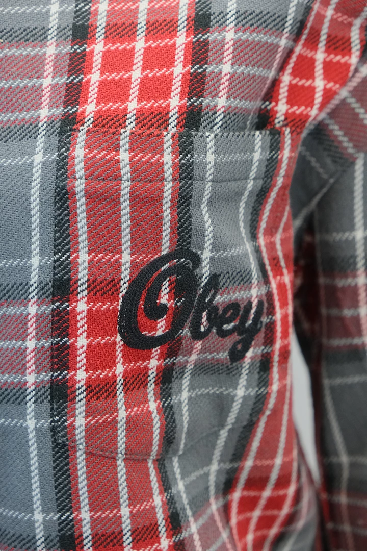 OBEY Women's Grey Red Black Plaid L/S Shirt (S04) Small 6 OBEY Women's Grey Red Black Plaid L/S Shirt (S04) Small