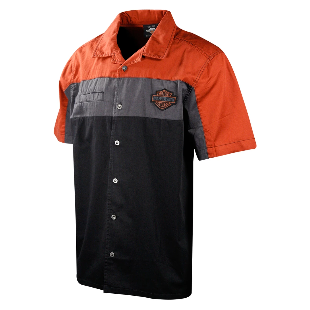 Harley-Davidson Men's Three Tone Red Grey Black S/S Woven Shirt (S28) 5 Harley-Davidson Men's Three Tone Red Grey Black S/S Woven Shirt (S28)