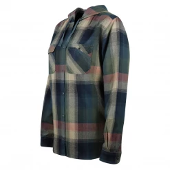 Carhartt Women's Navy Blue Munsell Sage Bisque Plaid Hooded L/S Woven Shirt
