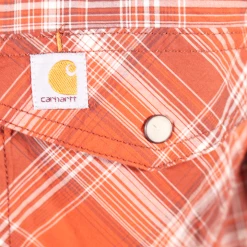 New Arrivals Carhartt Men's Burnt Orange White Plaid Snap-Front S/S Woven Shirt (S09)