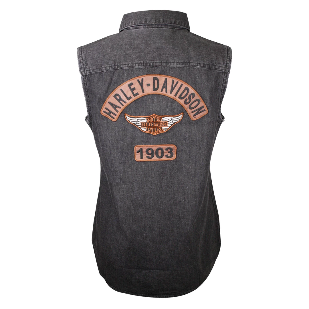 Harley-Davidson Women's Charcoal Vest W/ Back Logo Sleeveless Vest 12 Harley-Davidson Women's Charcoal Vest W/ Back Logo Sleeveless Vest