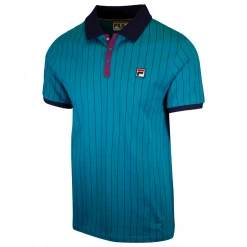 FILA Men's Teal Purple Striped Snap On F-Box S/S Polo T-Shirt (S40)