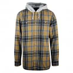 VANS Men's Mustard Yellow, Black, Blue Plaid Lopes Hooded L/S Flannel Shirt