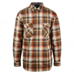 Carhartt Men's Brown Autumn Orange Cream Plaid Snap Front L/S Woven Shirt (S04) New Arrivals