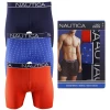 Nautica Men's 3 Pack Red, Blue Anchors, Navy Stretch Boxer Briefs (S02)