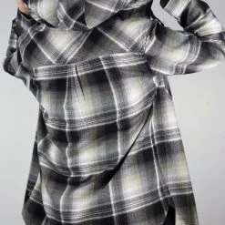 Flannels Carhartt Women's Black Ash Grey White Plaid Hooded L/S Woven Shirt