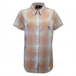 Harley-Davidson Women's Coral Grey Plaid S/S Woven Shirt (S01) 11 Harley-Davidson Women's Coral Grey Plaid S/S Woven Shirt (S01)
