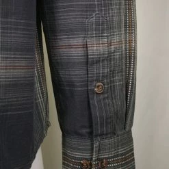 PrAna Men's Grey Green Orange Beige Plaid L/S Woven Shirt (S64)