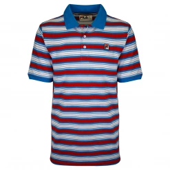 FILA Men's Azure Blue White Red Striped F-Box S/S Polo T-Shirt (S13)