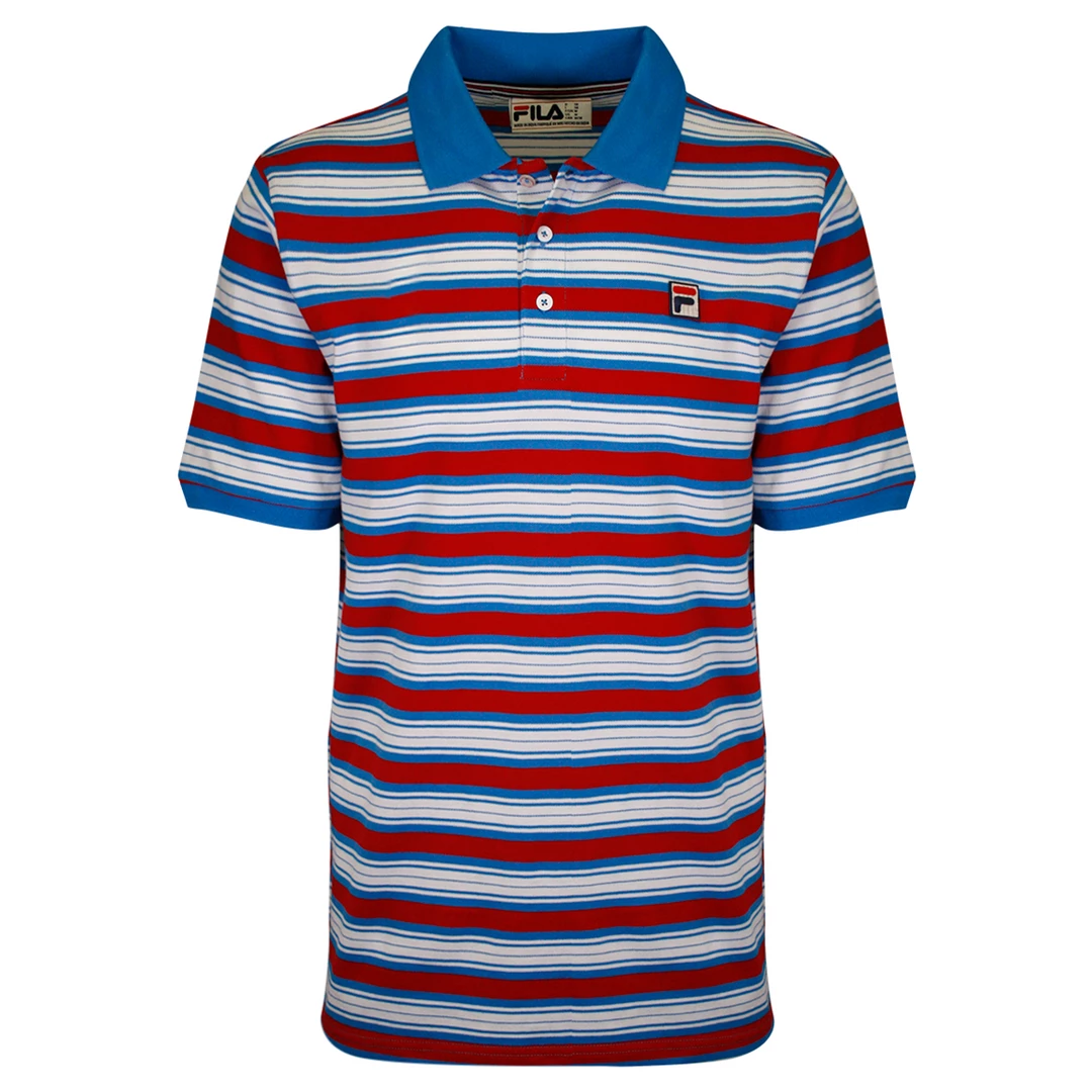 FILA Men's Azure Blue White Red Striped F-Box S/S Polo T-Shirt (S13) 3 FILA Men's Azure Blue White Red Striped F-Box S/S Polo T-Shirt (S13)