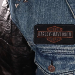 Harley-Davidson Women's Blue Denim Leather Sleeves Button Up Jacket