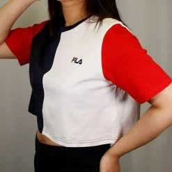 FILA Women's Navy Blue Three-Tone Cropped S/S T-Shirt (S03)