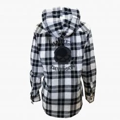 Harley-Davidson Women's White Black Plaid Hooded Flannel Shirt (S01)