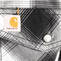 Carhartt Men's Grey Light Grey Black Plaid Snap-Front S/S Woven Shirt (S15)