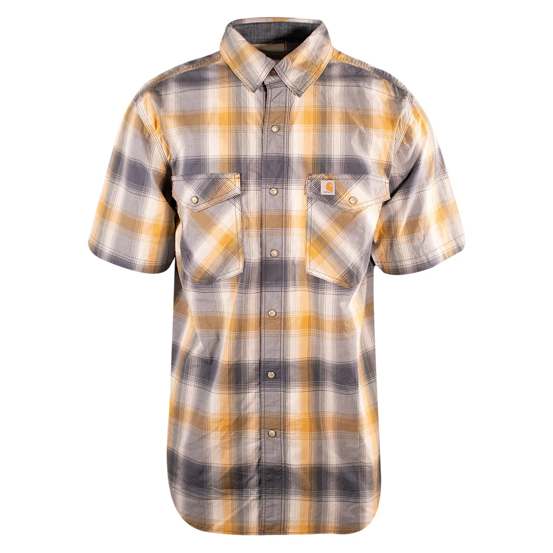 New Arrivals Carhartt Men's Grey Yellow White Plaid Snap-Front S/S Woven Shirt (S11) 3 New Arrivals Carhartt Men's Grey Yellow White Plaid Snap-Front S/S Woven Shirt (S11)
