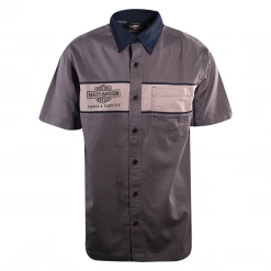 Harley-Davidson Men's Navy Collar Grey Two Tone S/S Woven Shirt (S25)